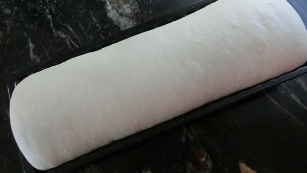 La masa ya llena el molde inferior...